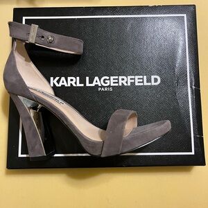 Karl Lagerfeld Dark Gray Block Heel Sandals